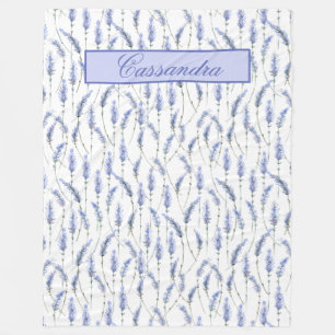 Beautiful Lavender Sprigs on White - Monogrammed Fleece Blanket