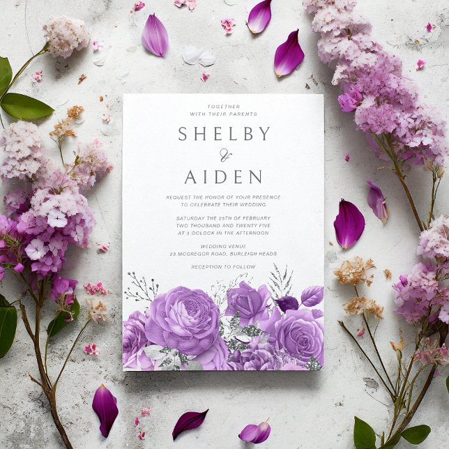 Beautiful Lavender Violet Purple Floral Wedding Invitation (Creator Uploaded)