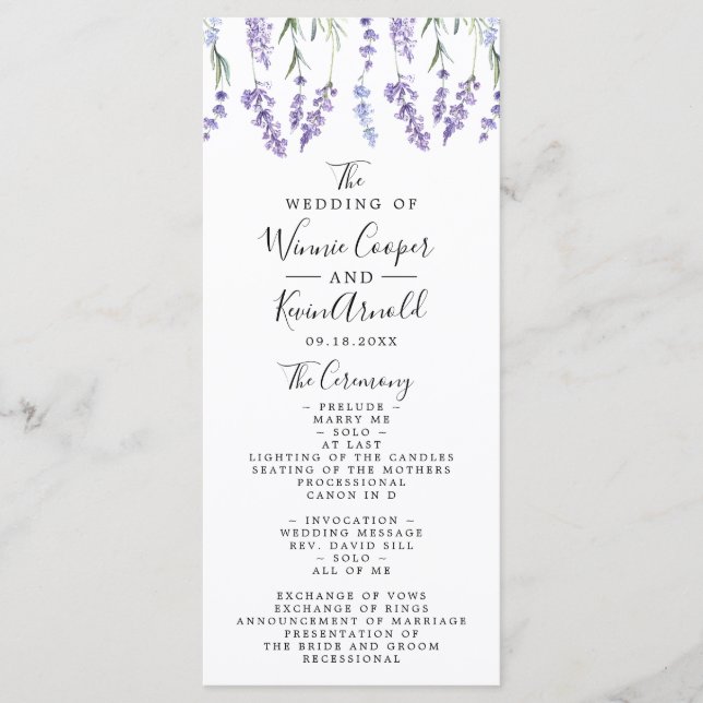 Beautiful, Lavender Wedding Programme (Front)