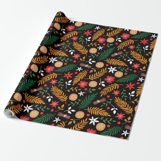 Beautiful leaf pattern in black for Christmas  Wra Wrapping Paper (Unrolled)