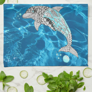 Beautiful Leaping Dolphin 1/2 Fold Kitchen Towel