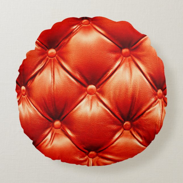 Beautiful leather upholstery sofa with buttons round cushion (Front)