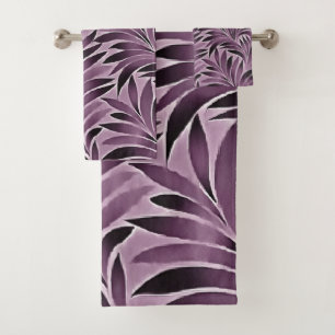 Beautiful Leaves in Aubergine Purple Bath Towel Set