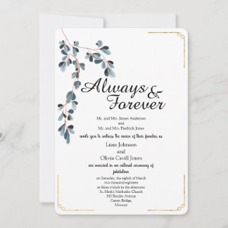 Beautiful Leavs with Gold Line Wedding Invitation 