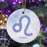 Beautiful Leo Astrology Sign Personalised Purple Ceramic Tree Decoration<br><div class="desc">This pretty,  personalised purple and lavender Leo Christmas ornament features your astrological sign from the Zodiac in a beautiful sparkle like the constellations. Customise this cute gift with your name in beautiful cursive script for someone with a late July or early August birthday.</div>