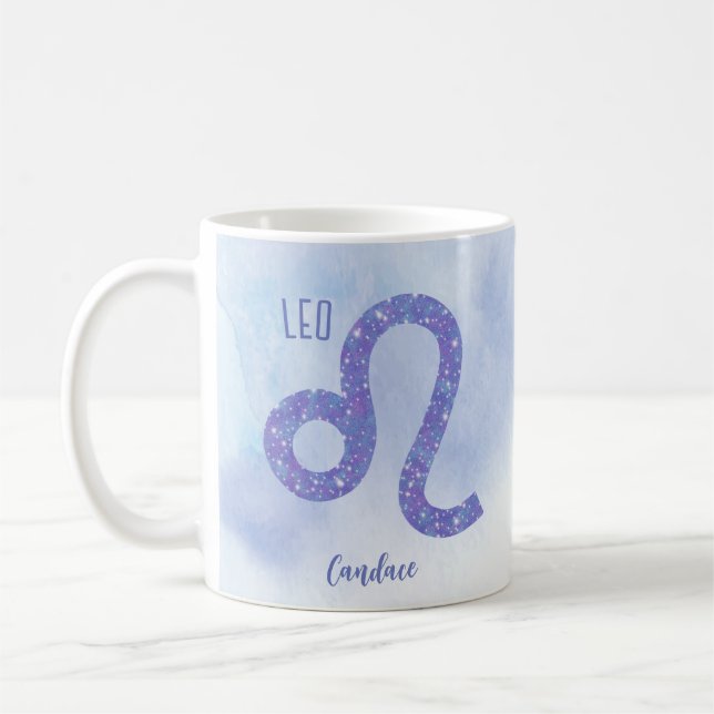 Beautiful Leo Astrology Sign Personalised Purple Coffee Mug (Left)