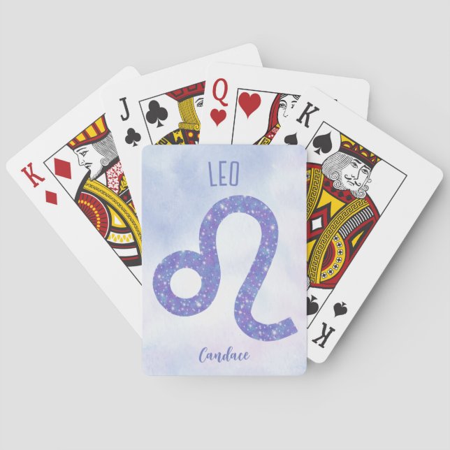 Beautiful Leo Astrology Sign Personalised Purple Playing Cards (Back)