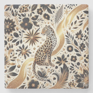 Beautiful Leopard and Gold Glitter  Stone Coaster