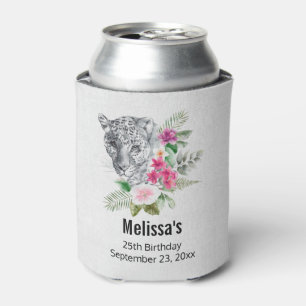 Beautiful Leopard Head in Watercolor Birthday Can Cooler