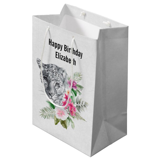Beautiful Leopard Head in Watercolor Birthday Medium Gift Bag (Front Angled)
