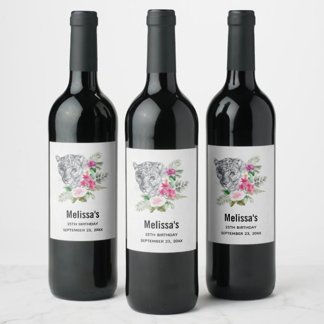 Beautiful Leopard Head in Watercolor Party Wine Label (Bottles)