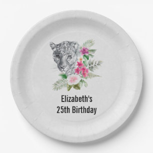 Beautiful Leopard Head Portrait Birthday Paper Plate