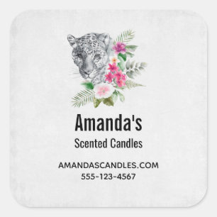 Beautiful Leopard Head Portrait Business Square Sticker