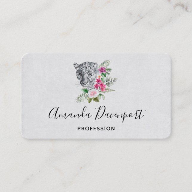 Beautiful Leopard Head Portrait in Watercolor Business Card (Front)