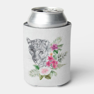 Beautiful Leopard Head Portrait in Watercolor Can Cooler