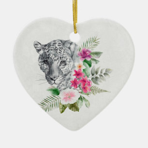 Beautiful Leopard Head Portrait in Watercolor Ceramic Tree Decoration