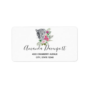 Beautiful Leopard Head Portrait in Watercolor Label