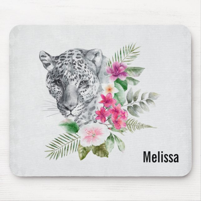 Beautiful Leopard Head Portrait in Watercolor Mouse Mat (Front)