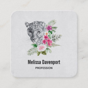 Beautiful Leopard Head Portrait in Watercolor Square Business Card