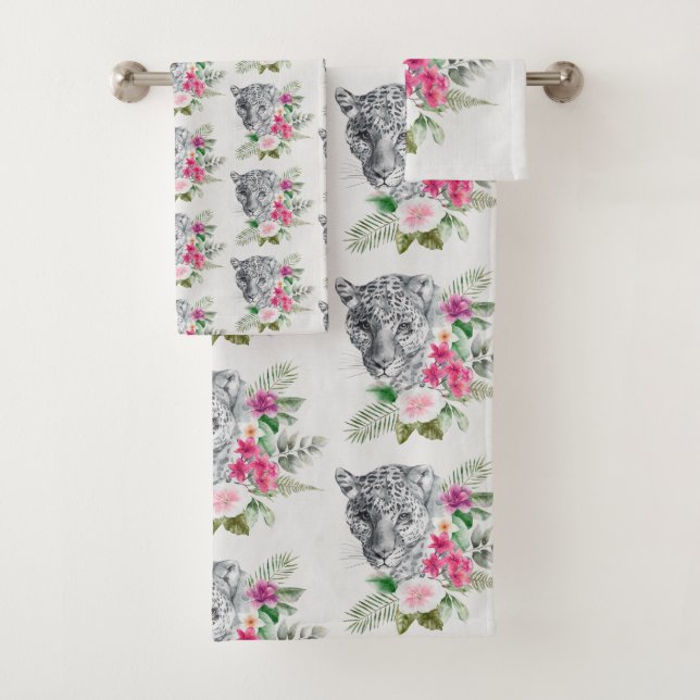 Beautiful Leopard Head Portrait Pattern Bath Towel Set (Insitu)