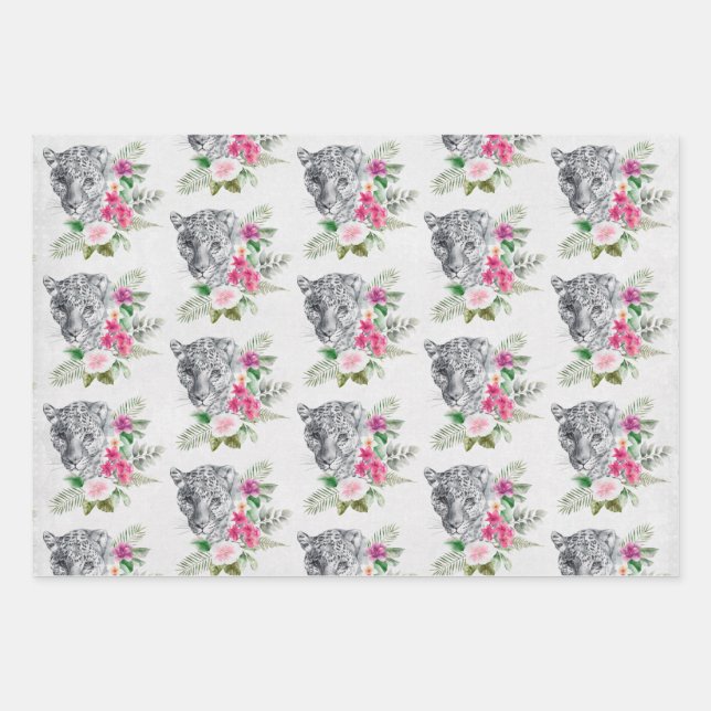 Beautiful Leopard Head Portrait Pattern Wrapping Paper Sheet (Front)