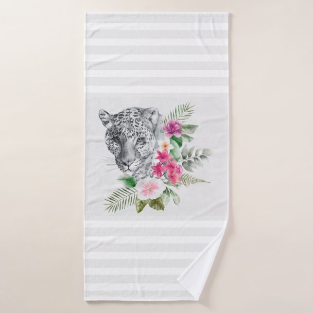 Beautiful Leopard Head with Grey Stripes Bath Towel Set (Bath Towel)