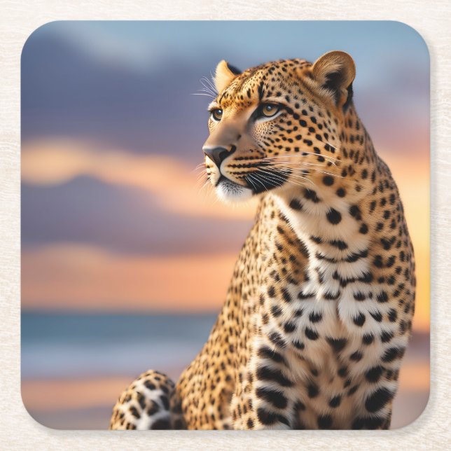 Beautiful Leopard Square Paper Coaster (Front)