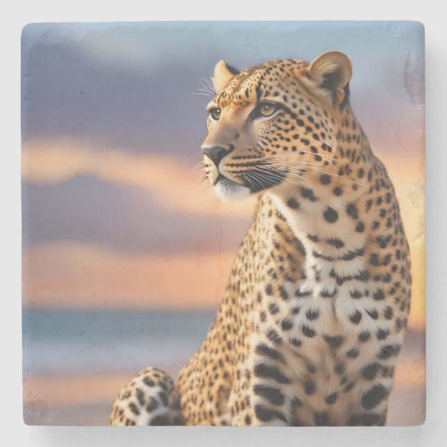 Beautiful Leopard Stone Coaster (Front)
