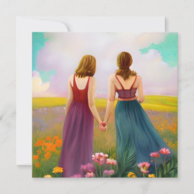 Beautiful Lesbian Couple in Field of Flowers Card (Front)