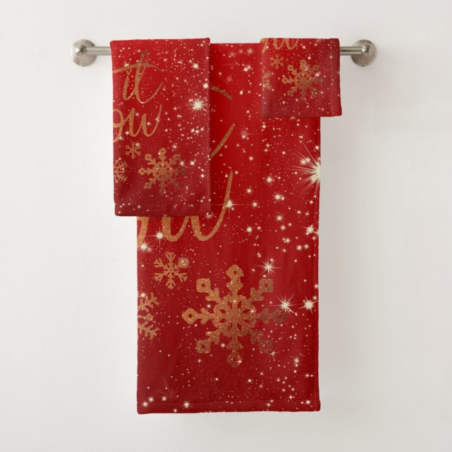 Beautiful Let it Snow On Sparkly Christmas Pattern Bath Towel Set (Insitu)