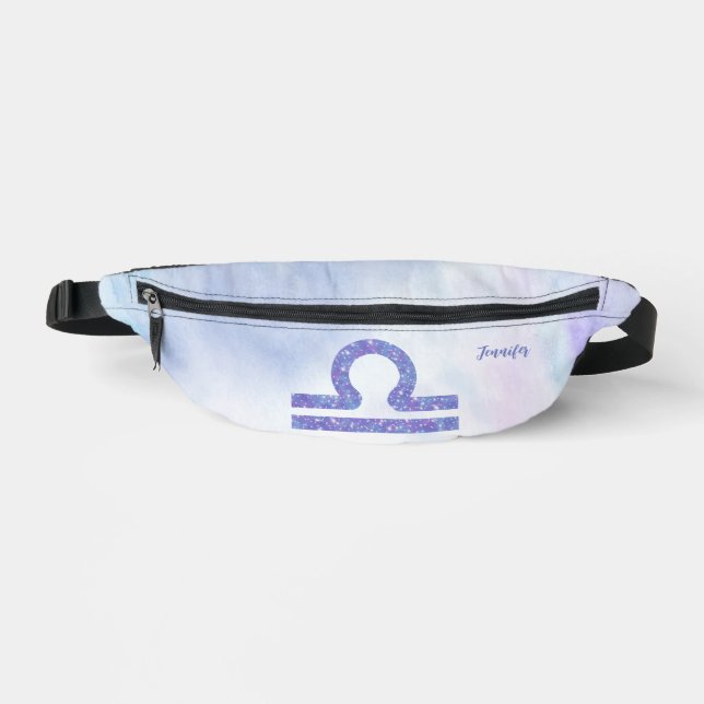Beautiful Libra Astrology Sign Personalised Purple Bum Bags (Front)