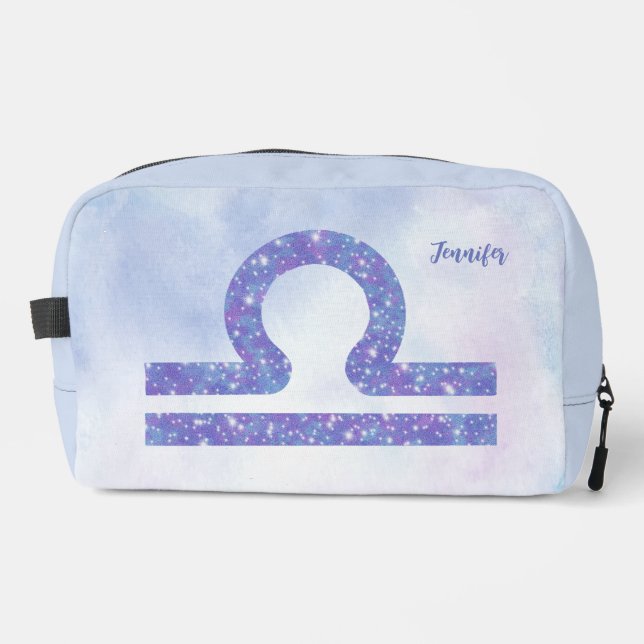Beautiful Libra Astrology Sign Personalised Purple Dopp Kit (Front)