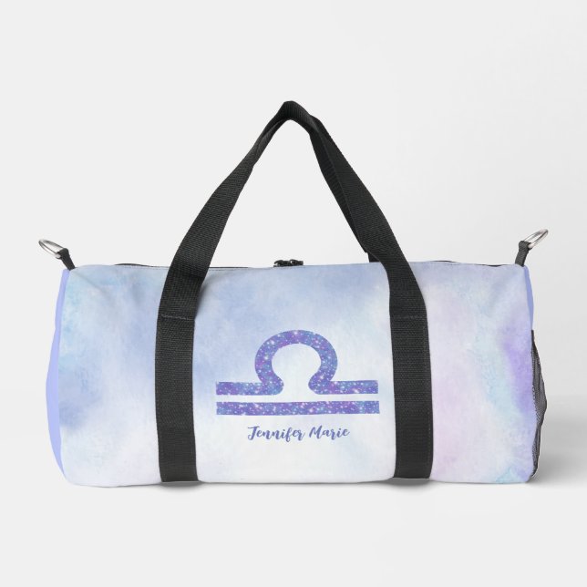 Beautiful Libra Astrology Sign Personalised Purple Duffle Bag (Front)