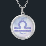 Beautiful Libra Astrology Sign Personalised Purple Silver Plated Necklace<br><div class="desc">This pretty purple and lavender Libra necklace features your astrological sign from the Zodiac in a beautiful sparkle like the constellations. Customise this cute gift with your name in cursive script for someone with a late September or early October birthday.</div>
