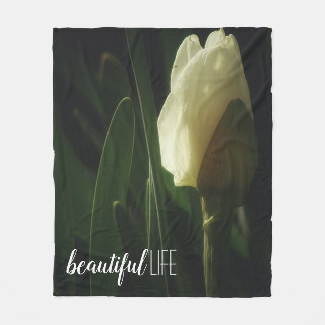 Beautiful Life Quote Daffodil Photo Fleece Blanket (Front)