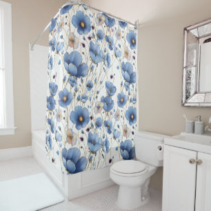 Beautiful light blue floral shower curtain