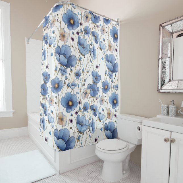 Beautiful light blue floral shower curtain (In Situ)