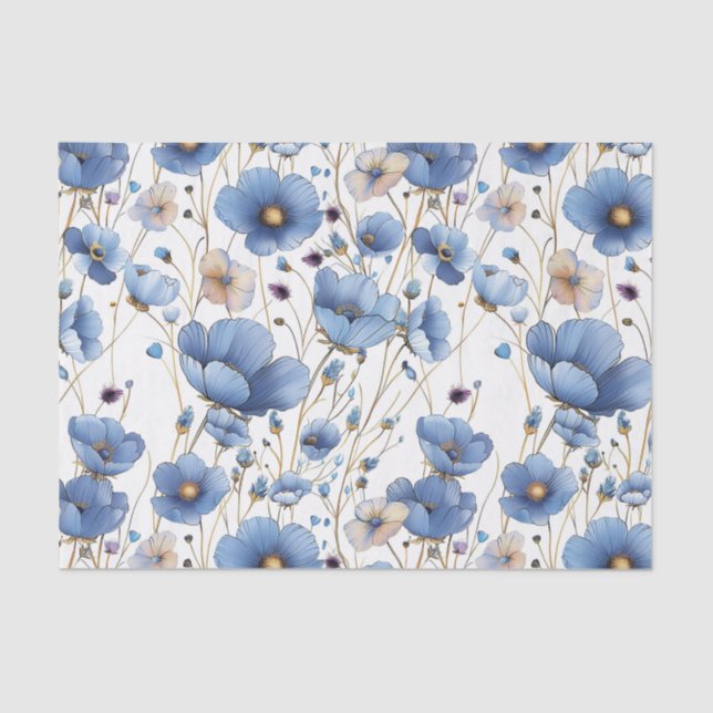 Beautiful light blue floral Tissue Paper (Front)