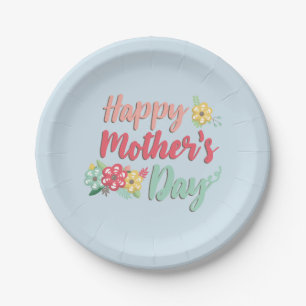 Beautiful light Blue Happy Mothers Day Paper Plate