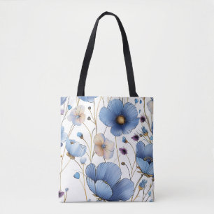 Beautiful light blue wildflower tote bag