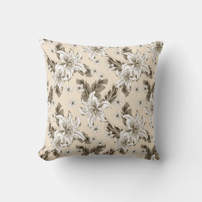 Beautiful light brown flower pattern cushion (Front)