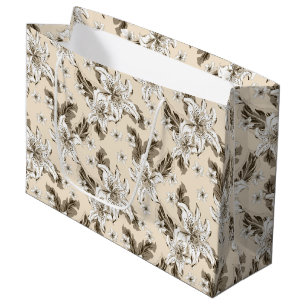Beautiful light brown flower pattern large gift bag