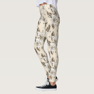 Beautiful light brown flower pattern leggings