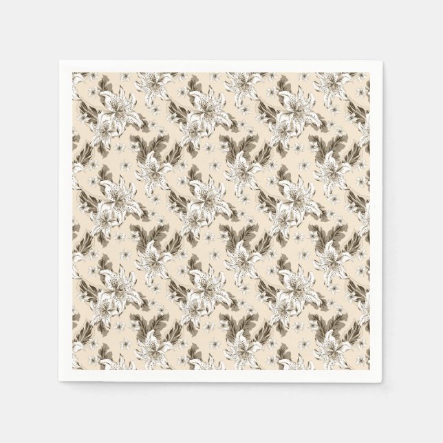 Beautiful light brown flower pattern napkin (Front)