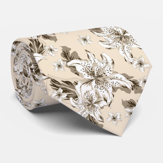 Beautiful light brown flower pattern tie (Rolled)