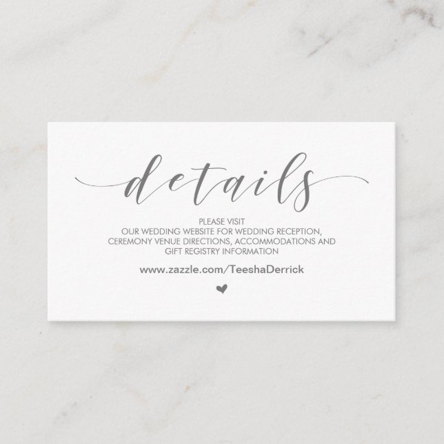 Beautiful Light Grey, Wedding Website Details Enclosure Card (Front)
