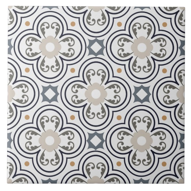 Beautiful light pattern Portuguese artistic white  Tile (Front)