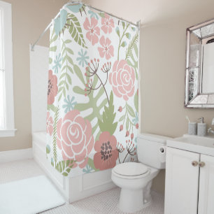 Beautiful Light Pink and Green Flowers Shower Curtain