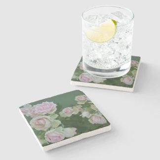 Beautiful light pink garden roses stone coaster