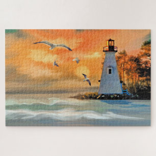 Beautiful Lighthouse and Sea Scene Painting Jigsaw Puzzle